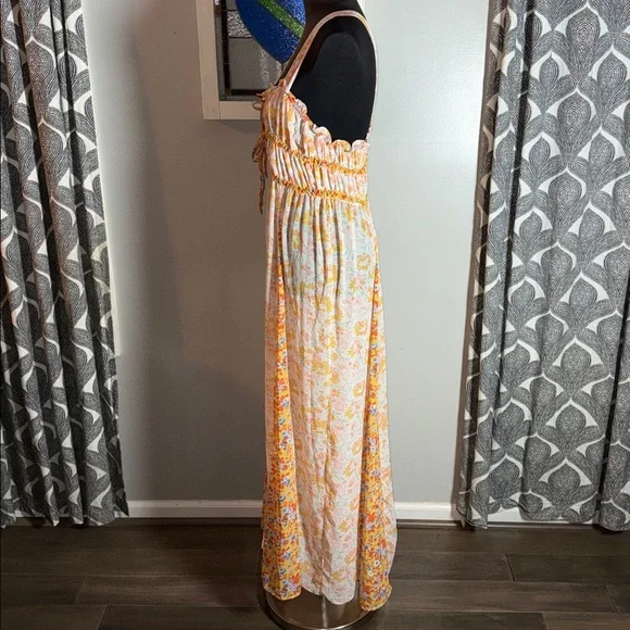 Intimately Free People Dance With Me maxi dress ivory/orange/yellow floral SZ M - Picture 3 of 8